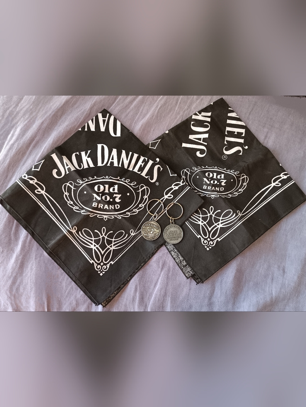 Jack Daniel's Black Bandana Set Of Two with Two Coin Keychains